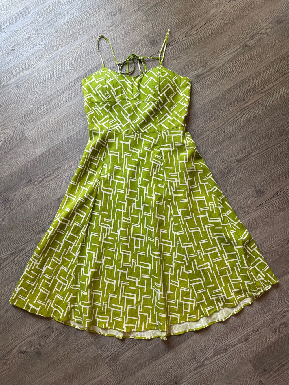 Nina Lime Green and White Geometric Midi Dress